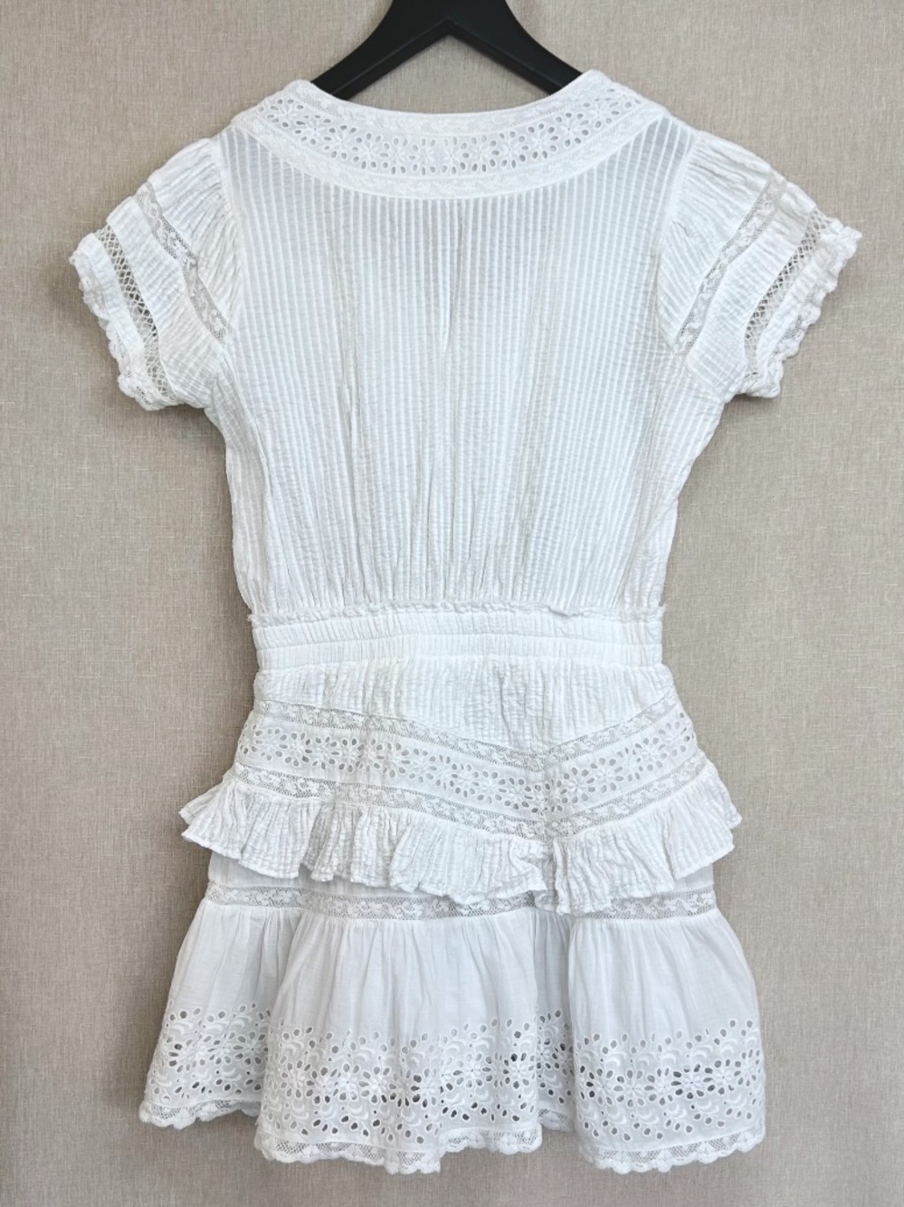 LoveShackFancy Jeromie White V-Neck Eyelet Mini Dress, Small - Picture 3 of 10